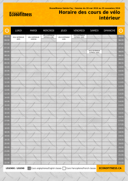 Horaire des cours de vélo intérieur