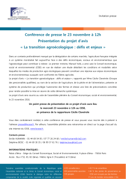 Conférence de presse le 23 novembre à 12h Présentation du projet
