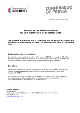 Travaux sur la RD340 à Eywiller Du 28 novembre au 1er - Bas-Rhin