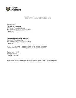 Coordonn&eacute;s pour un transfert bancaire B&eacute;n&eacute;ficiaire : CEGEP de