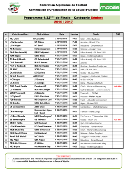 Programme 1/32ème de Finale – Catégorie Séniors 2016 / 2017