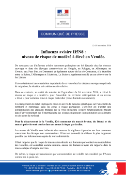 Influenza aviaire H5N8 : niveau de risque de modéré à élevé en