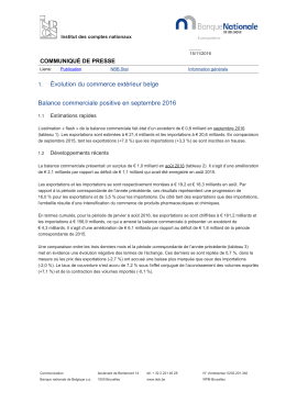 1. &Eacute;volution du commerce ext&eacute;rieur belge Balance commerciale