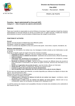 Fonction : Agent administratif et d`accueil (H/F)