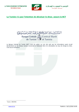 La Tunisie n`a pas l`intention de dévaluer le dinar, assure la BCT