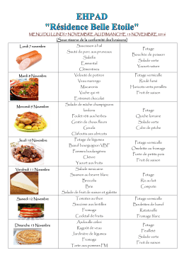 Menu du 07 au 13 Novembre 2016