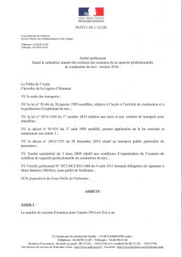 Arrêté préfectoral fixant le calendrier