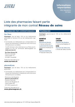 Liste des pharmacies du Réseau de soins