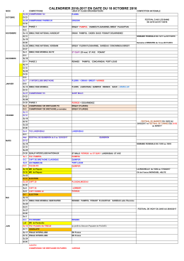 calendrier 2016-2017 en date du 18 0ctobre 2016