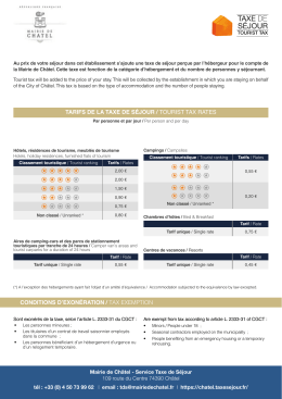 tarifs de la taxe de s&eacute;jour / tourist tax rates conditions d`exon&eacute;ration