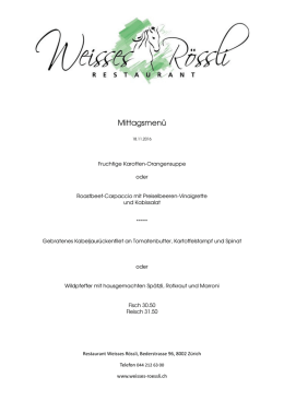 Mittagsmen&uuml; - Weisse R&ouml;ssli