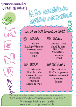 Menu de la semaine du 14 au 18 novembre - Veyre