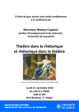 Lundi 21 novembre 2016 De 14h15 à 15h00 Salle B 109