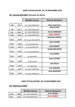 JURYS D`EVALUATION DU 14 NOVEMBRE 2016 Mr. Hamadi