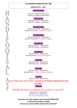 Calendrier saison en cours