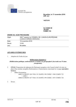 14272/16 ski/mta 1 GIP 1B AFFAIRES INT&Eacute;RIEURES 1. Adoption de