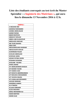 Liste des &eacute;tudiants convoqu&eacute;s au test &eacute;crit du Master Sp&eacute;cialis&eacute;
