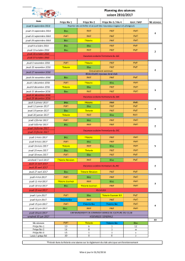 Planning des séances saison 2016/2017