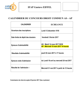 CALENDRIER DU CONCOURS DROIT COMMUN AS