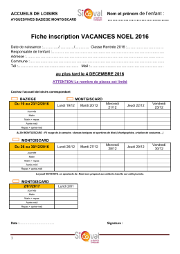 Fiche inscription VACANCES NOEL 2016