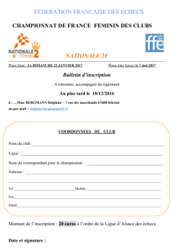 Bulletin d`inscription pour la Nationale 2 f&eacute;minine