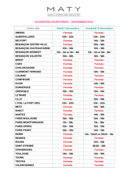 ouverture jours fériés - novembre 2016