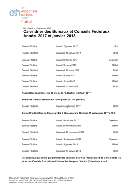 Calendrier des Bureaux et Conseils Fédéraux Année 2017 et