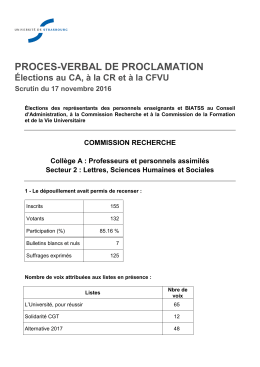 R&eacute;sultats des votes - CR - Coll&egrave;ge A