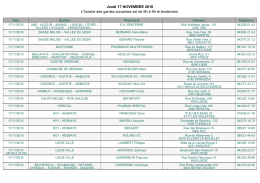 Jeudi 17 NOVEMBRE 2016 L`horaire des gardes suivantes