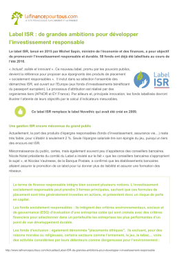 Label ISR : de grandes ambitions pour