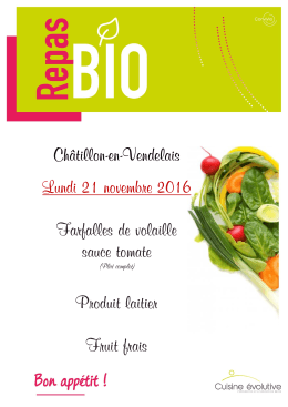 Repas bio Lundi 21 novembre 2016 - Châtillon-en