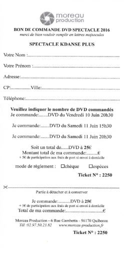 Page 1 BON DECOMMANDE DVDSPECTACLE2016 mercide bien