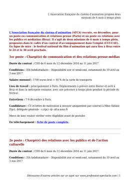 1er poste : Charg&eacute;(e) de communication et des relations presse