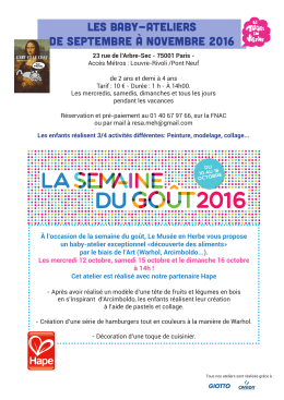 les baby-ateliers de septembre &agrave; novembre 2016
