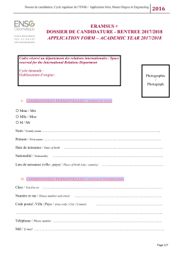 Dossier de candidature, Cycle ing&eacute;nieur de l`ENSG / Application
