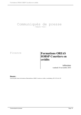 Formations ORIAS IOBSP Courtiers en crédits