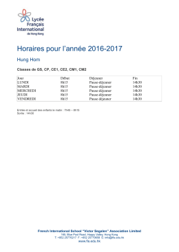 Horaires du campus de HH - Lycée Français International de Hong