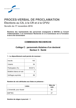 CR - Coll&egrave;ge C &ndash; Personnels titulaires d`un doctorat / Secteur Sant&eacute;