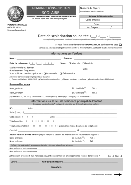 Dossier d`inscription scolaire