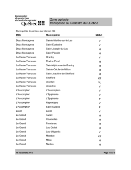 Liste des municipalités disponibles