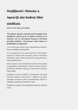 Stojiljković: Ostavka u Agenciji ako budem lider sindikata