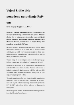 Vojsci Srbije biće ponuđeno upravljenje FAP-om