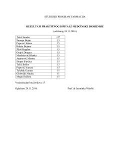 STUDIJSKI PROGRAM FARMACIJA REZULTATI PRAKTIČNOG