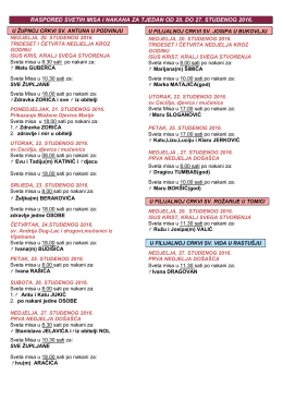 raspored svetih misa i nakana za tjedan od 20. do 27. studenog 2016.