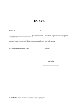 Izjava o ne primanju druge studentske stipendije