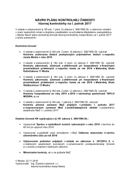 Návrh plánu kontrolnej činnosti na I. polrok 2017