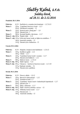 Služby Kalná, sro Jedálny lístok od 28.11. do 2.12.2016