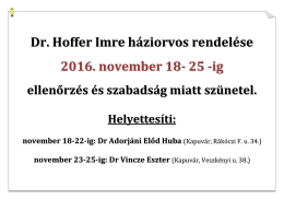 Dr. Hoffer Imre háziorvos szabadság miatti helyettesítése