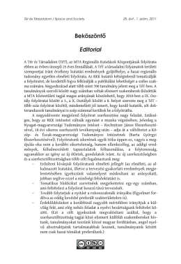 Beköszöntő / Editorial