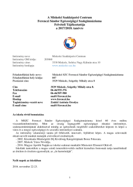 FELV&Eacute;TELI T&Aacute;J&Eacute;KOZTAT&Oacute; a 2017/2018-as tan&eacute;vre